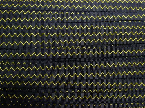 10mm Zig Zag Stitch Petersham Ribbon- Yellow on Black #844