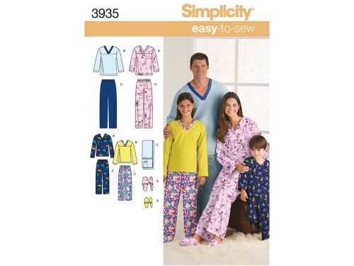 *Seconds* Simplicity Pattern S3935 Women's/Men/Child Sleepwear- Size A (XS-L / XS-XL)