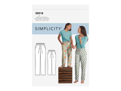 *Seconds* Simplicity Pattern S8518 Girls' and Misses' Slim Fit Lounge Trousers- Size A (S - L / XS - XL)