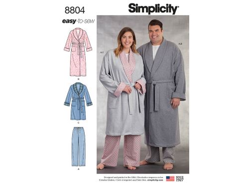 *Seconds* Simplicity Pattern S8804 Women's and Men's Robe and Pants- Size AA (S-M-L)