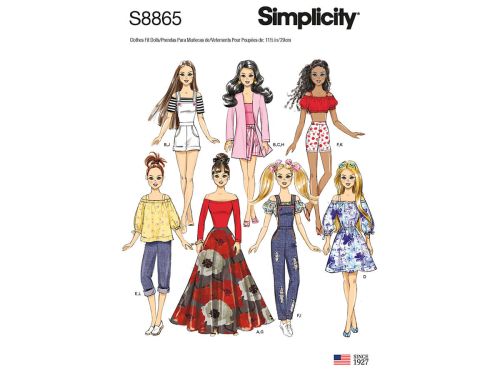 *Seconds* Simplicity Pattern S8865 11 1/2" Fashion Doll Clothes- Size OS (ONE SIZE)