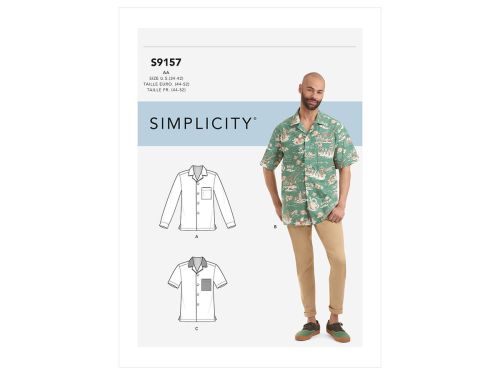 *Seconds* Simplicity Pattern S9157 Men's Open Pointed Collar Shirts- Size AA (34-36-38-40-42)