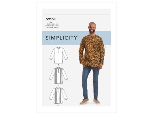 *Seconds* Simplicity Pattern S9158 Men's Half Buttoned Shirts- Size AA (34-36-38-40-42)
