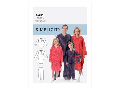 *Seconds* Simplicity Pattern S9211 Misses'/Men's/Boys'/Girls' Patch Pocket Top, Nightshirt and Pants- Size BB (S-M-L-XL)