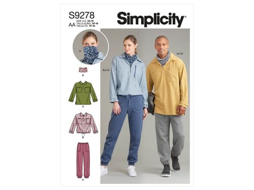 *Seconds* Simplicity Pattern S9278 UNISEX TOP, PANT, NCKPCE- Size AA (XS-S-M)