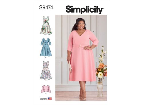 *Seconds* Simplicity Pattern S9474 WOMEN'S DRESSES & JACKET- Size GG (26W-28W-30W-32W)