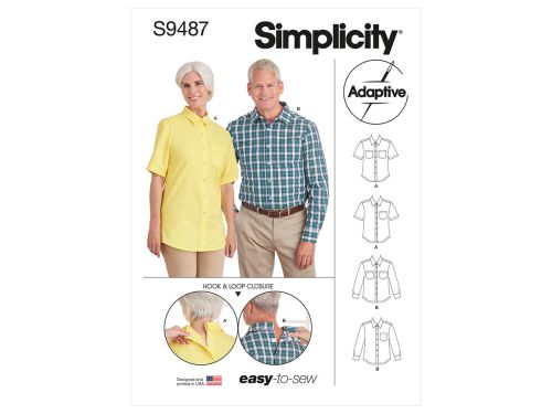 *Seconds* Simplicity Pattern S9487 UNISEX ADAPTIVE SHIRT- Size A (XS-S-M-L-XL)