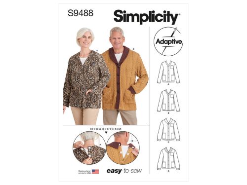 *Seconds* Simplicity Pattern S9488 UNISEX ADAPTIVE CARDIGAN- Size A (XS-S-M-L-XL)