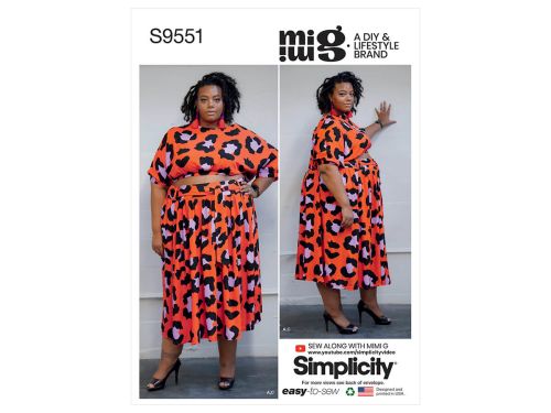 *Seconds* Simplicity Pattern S9551 Women's Tops, Skirt and Shorts- Size G5 (26W-28W-30W-32W-34W)