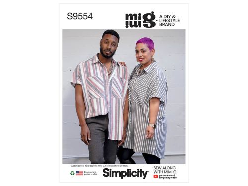 *Seconds* Simplicity Pattern S9554 Unisex Shirt in Two Lengths- Size A (XS-S-M-L-XL-XXL)