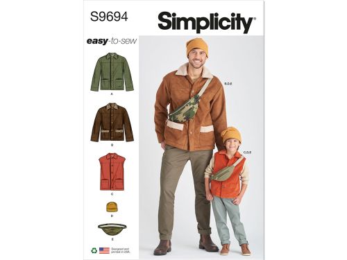 *Seconds* Simplicity Pattern S9694 BOYS' AND MEN'S JACKET, VEST, HAT AND CROSSBODY BA- Size A (S - L / S - XL)