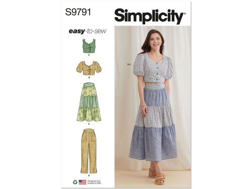 *Seconds* Simplicity Pattern S9791 Misses' Tops, Skirt And Pants- Size P5 (12-14-16-18-20)