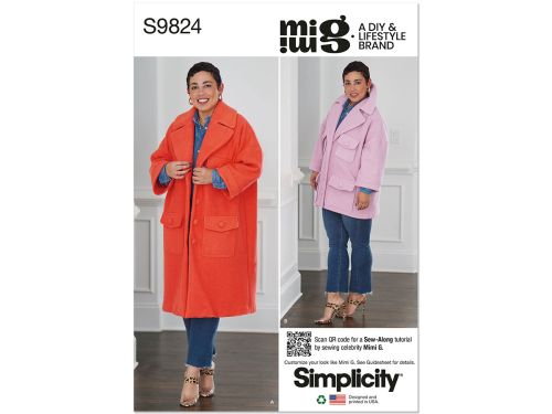 *Seconds* Simplicity Pattern S9824 Misses Coats In Two Lengths- Size A (XS-S-M-L-XL)