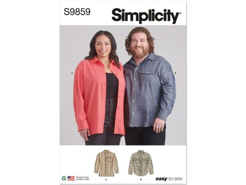 *Seconds* Simplicity Pattern S9859 PLUS SIZE UNISEX SHIRTS- Size AA (S-M-L)