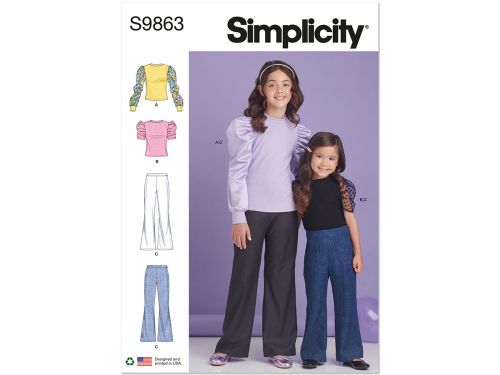 *Seconds* Simplicity Pattern S9863 CHILDREN'S AND GIRLS' TOP AND PANTS- Size K5 (7-8-10-12-14)