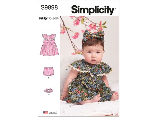 *Seconds* Simplicity Pattern S9898 BABIES' DRESS, PANTY AND HEADBAND- Size A (XXS-XS-S-M-L)