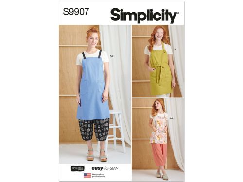 *Seconds* Simplicity Pattern S9907 MISSES' APRONS AND PANTS- Size A (XS-S-M-L-XL-XXL)