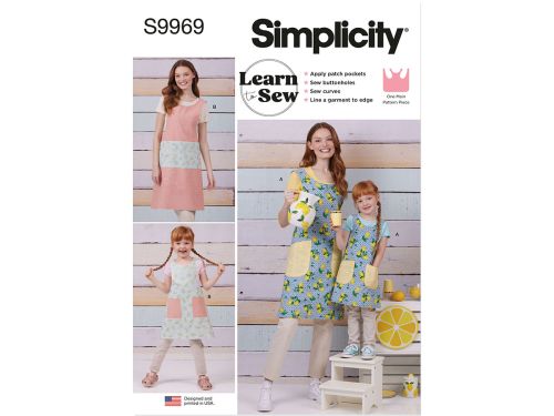 *Seconds* Simplicity Pattern S9969 CHILDREN'S AND MISSES' REVERSIBLE APRONS- Size A (S - L / S - L)