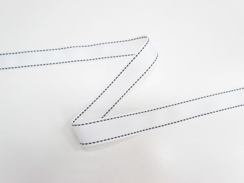 22mm Stitch Grosgrain Ribbon- White / Black #T734