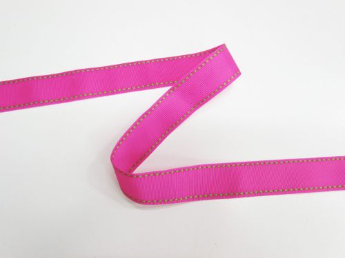 22mm Stitch Grosgrain Ribbon- Fuchsia / Lime #T747