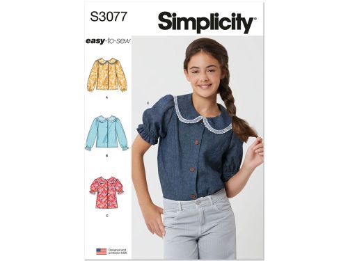 *Seconds* Simplicity Pattern S3077 GIRLS' TOPS- Size A (7-8-10-12-14)