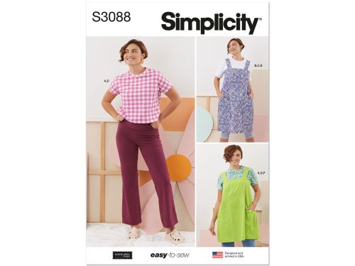 *Seconds* Simplicity Pattern S3088 MISSES' TOPS, PANTS AND APRON DRESSES- Size A (XS-S-M-L-XL-XXL)