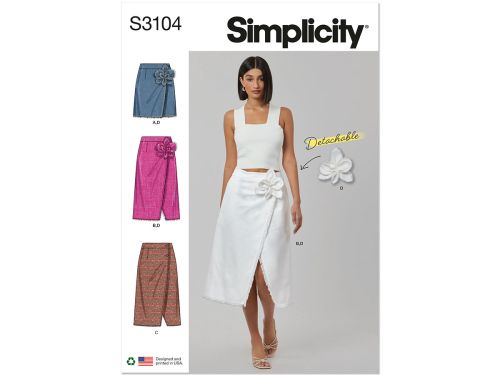*Seconds* Simplicity Pattern S3104 MISSES' WRAP SKIRTS WITH DETACHABLE 3D FLOWER- Size Y5 (18-20-22-24-26)