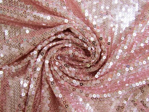 1m Piece- Embroidered Sequins On Stretch Mesh- Fairy Pink #13534