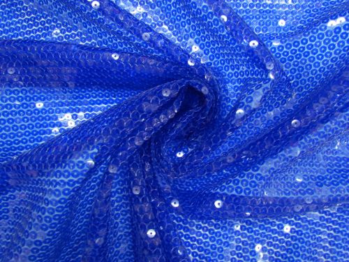 1m Piece- Embroidered Sequins On Tulle- Ultramarine Blue #13538