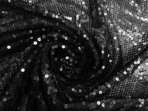 1m Piece- Embroidered Sequins On Tulle- Swan Black #13538