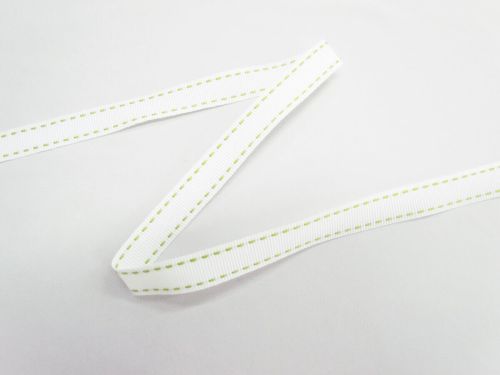 15mm Stitch Grosgrain Ribbon- White / Lime #T1024