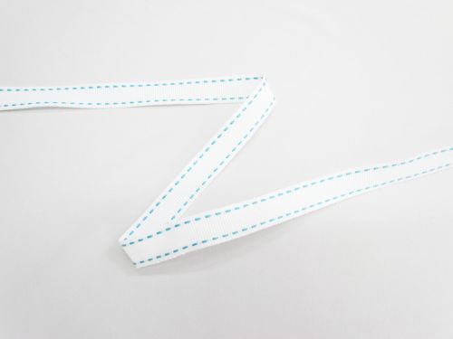 15mm Stitch Grosgrain Ribbon- White / Blue #T1025