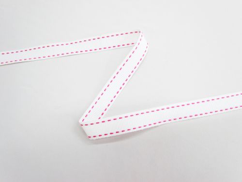 15mm Stitch Grosgrain Ribbon- White / Pink #T1026