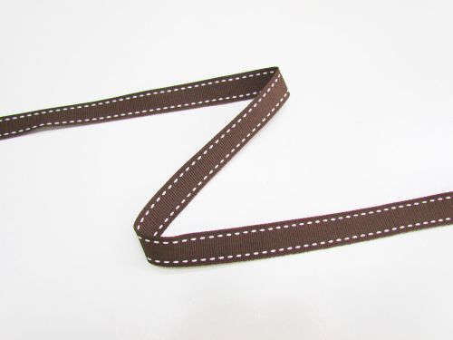 15mm Stitch Grosgrain Ribbon- Brown / White #T1029