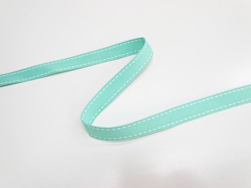 15mm Stitch Grosgrain Ribbon- Mint / White #T1033