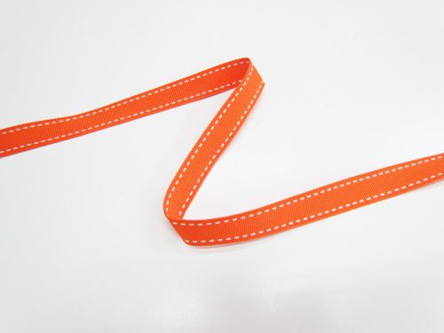 15mm Stitch Grosgrain Ribbon- Orange / White #T1035