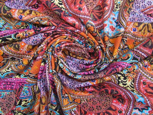 Paisley Mosaic Matte Spandex- Pink #14307