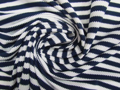 Navy Wave Stripe Waffle Spandex #14337
