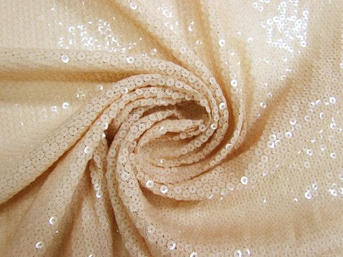 Embroidered Sequins On Stretch Mesh- Shell Beige #14585