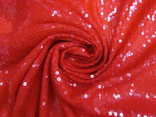 Embroidered Sequins On Stretch Mesh- Radioactive Red #14588