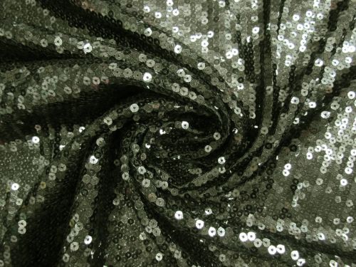 Embroidered Sequins On Stretch Mesh- Deep Olive #14590