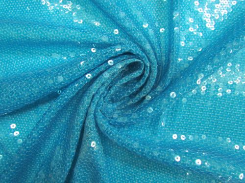 Embroidered Sequins On Stretch Mesh- Freshwater Blue #14591