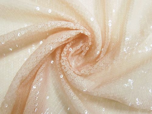 Embroidered Sequins On Tulle- Peach Beige #14593
