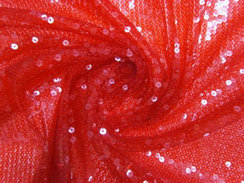 Embroidered Sequins On Tulle- Poppy Red #14594
