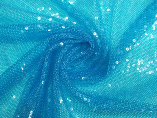Embroidered Sequins On Tulle- Topaz Blue #14596