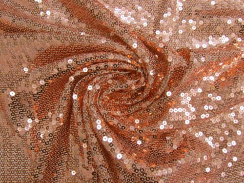 Embroidered Sequins On Stretch Mesh- Copper #14600
