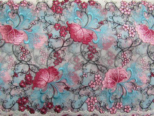 19.5cm Regency Garden Embroidered Tulle Lace Trim #T1323