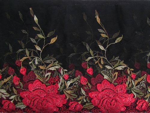 18cm Valentines Rose Embroidered Tulle Lace Trim #T1325