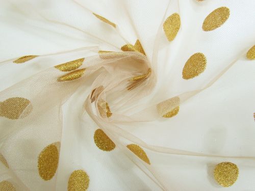 Glitter Spot Flocked Net- Golden Glamour On Beige #14934