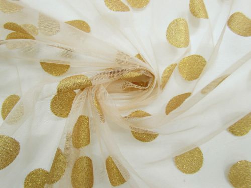 Glitter Spot Flocked Net- Precious Gold On Cream #14936